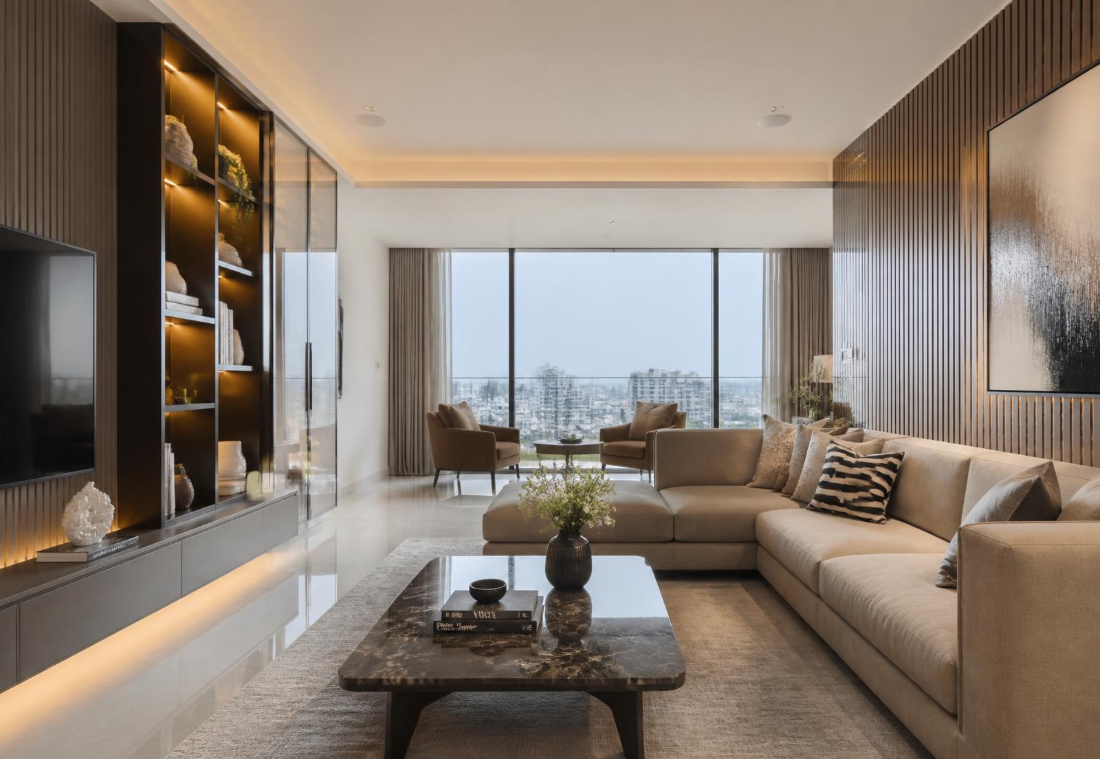 Modern luxury apartment living room interior designed in Hyderabad